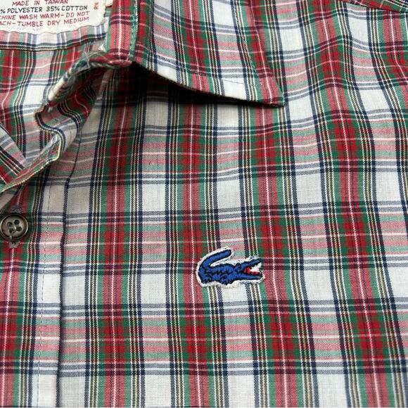 1970’s IZOD Plaid Blue crocodile Patch Button Front Shirt Size 12 - Picture 6 of 8